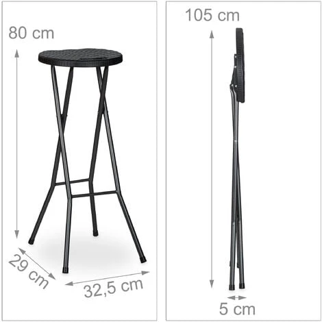 Relaxdays Taburete De Bar BASTIAN Plegable, Set De 2, Resistente Intemperie, 80 Cm, Silla De Bar, Plástico, Barra, Negro 4 Relaxdays Taburete De Bar BASTIAN Plegable, Set De 2, Resistente Intemperie, 80 Cm, Silla De Bar, Plástico, Barra, Negro - Imagen 4