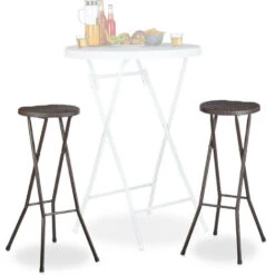 Relaxdays Taburete Bar BASTIAN Plegable, Set De 2, Resistente Intemperie, 80 Cm, Silla De Bar, Plástico, Barra, Marrón