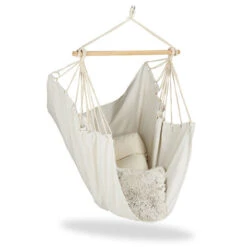 Relaxdays Silla Colgante Para Interior Y Exterior, Hamaca Para Niños Y Adultos, Hasta 150 Kg, Sillón De Colgar, Beige