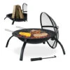 Relaxdays Brasero Para Jardín, Parrilla De Barbacoa, Atizador, Tapa Contra Chispas, Cuenco Para Hogueras, 56,5 Cm, Negro