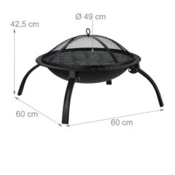 Relaxdays Brasero Para Jardín, Parrilla De Barbacoa, Atizador, Tapa Contra Chispas, Cuenco Para Hogueras, 56,5 Cm, Negro -Mano Mano Ventas 31796608 4