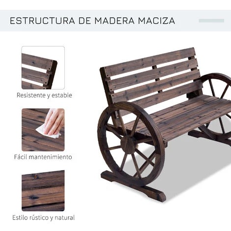 OUTSUNNY Banco De Madera Con Apoyabrazos En Forma De Rueda De Carro 105,5x59x75 Cm Marrón 5 OUTSUNNY Banco De Madera Con Apoyabrazos En Forma De Rueda De Carro 105,5x59x75 Cm Marrón - Imagen 5