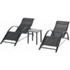 OUTSUNNY 2 Tumbonas De Jardín 59x169x66cm Con Mesa De Café 41x41x45cm Patio Piscina Negro