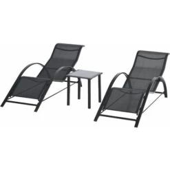 OUTSUNNY 2 Tumbonas De Jardín 59x169x66cm Con Mesa De Café 41x41x45cm Patio Piscina Negro