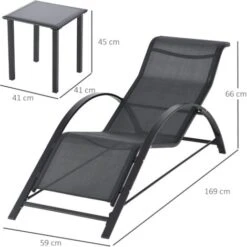 OUTSUNNY 2 Tumbonas De Jardín 59x169x66cm Con Mesa De Café 41x41x45cm Patio Piscina Negro -Mano Mano Ventas 31969720 3