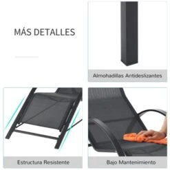 OUTSUNNY 2 Tumbonas De Jardín 59x169x66cm Con Mesa De Café 41x41x45cm Patio Piscina Negro -Mano Mano Ventas 31969720 4
