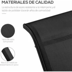 OUTSUNNY 2 Tumbonas De Jardín 59x169x66cm Con Mesa De Café 41x41x45cm Patio Piscina Negro -Mano Mano Ventas 31969720 5