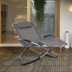 OUTSUNNY Tumbona Mecedora De Jardín Con Reposacabezas Extraíbles Sillón Tumbona Ergonómica De Exterior Plegable Para Patios Piscina Al Aire Libre 154x80x84 Cm -Mano Mano Ventas 31969728 3