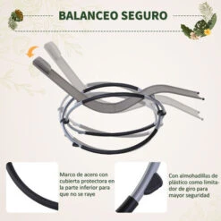 OUTSUNNY Tumbona Mecedora De Jardín Con Reposacabezas Extraíbles Sillón Tumbona Ergonómica De Exterior Plegable Para Patios Piscina Al Aire Libre 154x80x84 Cm -Mano Mano Ventas 31969728 5
