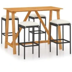 Set De Bar Para Jardín 5 Piezas Y Cojines Ratán Sintético Negro VidaXL