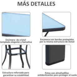 OUTSUNNY Mesa Auxiliar De Cristal Templado Cuadrada Para Balcón Negro 68,5x68,5x84 Cm -Mano Mano Ventas 32364024 5