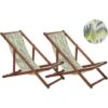 Conjunto De 2 Tumbonas De Jardín De Tela Amarillo Gris Madera De Acacia Oscura Reclinable Plegable Anzio