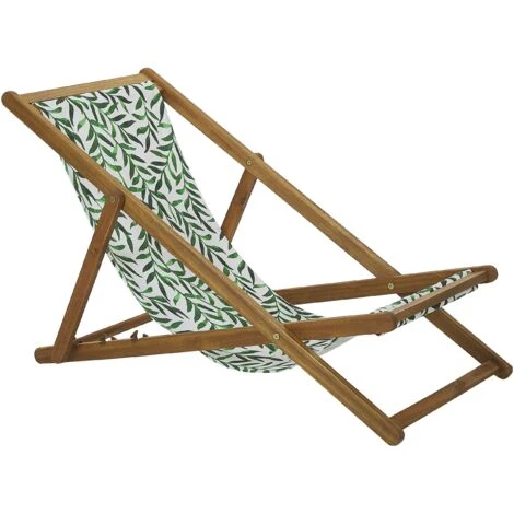 Conjunto De 2 Tumbonas De Jardín De Tela Madera De Acacia Clara Patrón De Hojas Reclinable Plegable Anzio 4 Conjunto De 2 Tumbonas De Jardín De Tela Madera De Acacia Clara Patrón De Hojas Reclinable Plegable Anzio - Imagen 4