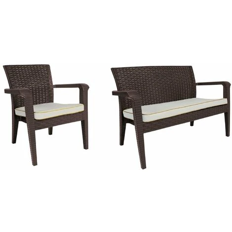 7house - Conjunto De Exterior Relax Troya, Jardín Y Terraza, Polipropileno, 1 Sofá Biplaza, 2 Sillones, 1 Mesa Baja, Incluye Cojines, Cómodo, Chill Out, Color Marrón 2 7house - Conjunto De Exterior Relax Troya, Jardín Y Terraza, Polipropileno, 1 Sofá Biplaza, 2 Sillones, 1 Mesa Baja, Incluye Cojines, Cómodo, Chill Out, Color Marrón - Imagen 2