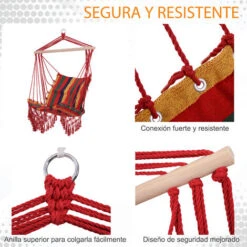 OUTSUNNY Silla Colgante Algodón Poliéster 100 Kg Interior Exterior 100x60x100 Cm Multicolor -Mano Mano Ventas 32735639 4