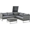 OUTSUNNY Conjunto De 4 Muebles De Jardín De Ratán Con 2 Sofás Dobles Mesa Central Mesa Con Arcón Cojines Extraíbles Para Terraza Exterior 132x69x64 Cm Gris