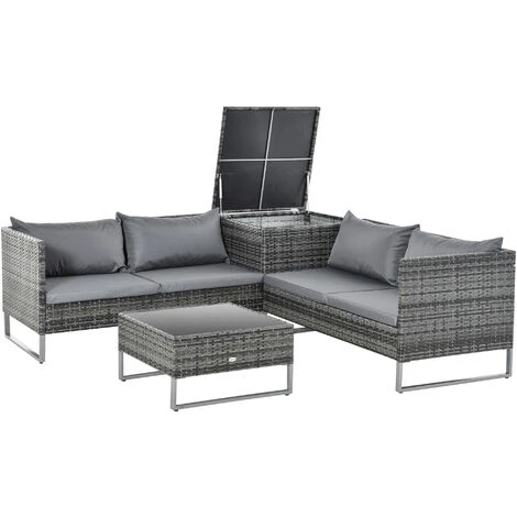 OUTSUNNY Conjunto De 4 Muebles De Jardín De Ratán Con 2 Sofás Dobles Mesa Central Mesa Con Arcón Cojines Extraíbles Para Terraza Exterior 132x69x64 Cm Gris 1 OUTSUNNY Conjunto De 4 Muebles De Jardín De Ratán Con 2 Sofás Dobles Mesa Central Mesa Con Arcón Cojines Extraíbles Para Terraza Exterior 132x69x64 Cm Gris