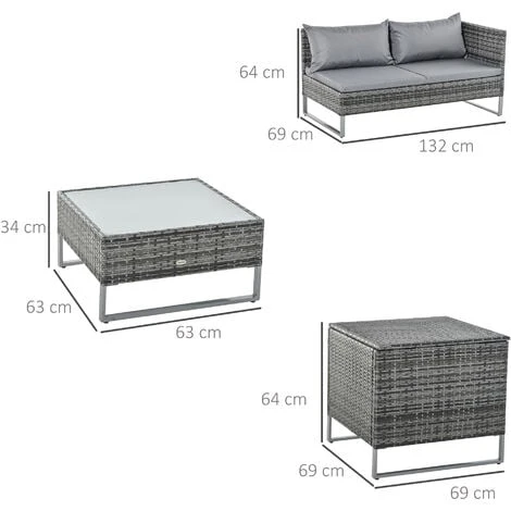 OUTSUNNY Conjunto De 4 Muebles De Jardín De Ratán Con 2 Sofás Dobles Mesa Central Mesa Con Arcón Cojines Extraíbles Para Terraza Exterior 132x69x64 Cm Gris 2 OUTSUNNY Conjunto De 4 Muebles De Jardín De Ratán Con 2 Sofás Dobles Mesa Central Mesa Con Arcón Cojines Extraíbles Para Terraza Exterior 132x69x64 Cm Gris - Imagen 2