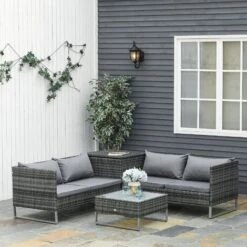 OUTSUNNY Conjunto De 4 Muebles De Jardín De Ratán Con 2 Sofás Dobles Mesa Central Mesa Con Arcón Cojines Extraíbles Para Terraza Exterior 132x69x64 Cm Gris 7 OUTSUNNY Conjunto De 4 Muebles De Jardín De Ratán Con 2 Sofás Dobles Mesa Central Mesa Con Arcón Cojines Extraíbles Para Terraza Exterior 132x69x64 Cm Gris -Mano Mano Ventas 32830209 3