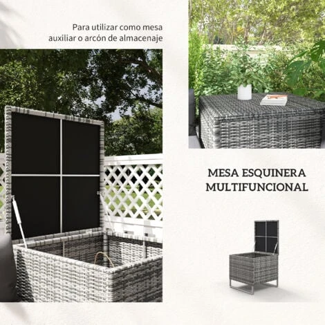 OUTSUNNY Conjunto De 4 Muebles De Jardín De Ratán Con 2 Sofás Dobles Mesa Central Mesa Con Arcón Cojines Extraíbles Para Terraza Exterior 132x69x64 Cm Gris 4 OUTSUNNY Conjunto De 4 Muebles De Jardín De Ratán Con 2 Sofás Dobles Mesa Central Mesa Con Arcón Cojines Extraíbles Para Terraza Exterior 132x69x64 Cm Gris - Imagen 4
