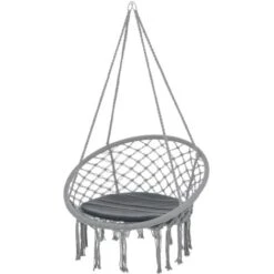 OUTSUNNY Silla Colgante Redondo De Ø60 Cm Con Cojín Interior Y Exterior 80x80x42 Cm Gris