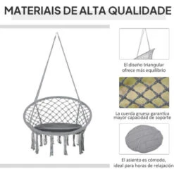OUTSUNNY Silla Colgante Redondo De Ø60 Cm Con Cojín Interior Y Exterior 80x80x42 Cm Gris -Mano Mano Ventas 32948373 5