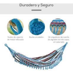 OUTSUNNY Hamaca Doble De Algodón 285x150cm Carga 180 Kg Portátil Para Acampar Multicolor -Mano Mano Ventas 32948377 5