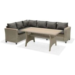 Conjunto De Jardín Sofá Rinconera Y Mesa De Comedor Chillvert Turín De Acero Y Ratan Sintético Con Cojinería Gris