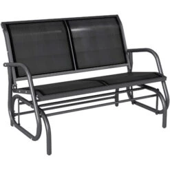 OUTSUNNY Banco Balancín Jardín Columpio De 2 Plazas Estable Tubo Metal 120x70x85 Cm Negro