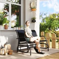 OUTSUNNY Banco Balancín Jardín Columpio De 2 Plazas Estable Tubo Metal 120x70x85 Cm Negro -Mano Mano Ventas 3335531 3