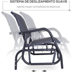 OUTSUNNY Banco Balancín Jardín Columpio De 2 Plazas Estable Tubo Metal 120x70x85 Cm Negro -Mano Mano Ventas 3335531 4