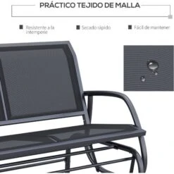OUTSUNNY Banco Balancín Jardín Columpio De 2 Plazas Estable Tubo Metal 120x70x85 Cm Negro -Mano Mano Ventas 3335531 5