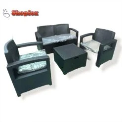 CONJUNTO SOFÁ DE JARDÍN 4 PLAZAS ACABADO RATÁN MODELO NEBRASKA ABIERTO COMPLETO CON COJINES ANTRACITA