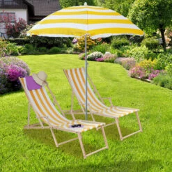 Relaxdays Tumbona De Madera Y Tela, 3 Posiciones, Reposabrazos Y Reposapiés, Hasta 120 Kg, Hamaca Jardín, Blanco Y Azul -Mano Mano Ventas 34056986 5