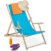 Relaxdays Tumbona, Madera Tela, Plegable, 3 Posiciones, Reposabrazos Y Soporte Para Bebidas, 120 Kg, Color Azul Claro