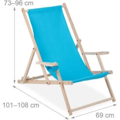 Relaxdays Tumbona, Madera Tela, Plegable, 3 Posiciones, Reposabrazos Y Soporte Para Bebidas, 120 Kg, Color Azul Claro -Mano Mano Ventas 34057006 4