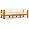 Sofá De Jardín De 3 Plazas Con Cojín Crema Madera Maciza Acacia VidaXL