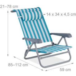 Relaxdays Tumbona Playa Plegable, Reclinable, 8 Niveles, Silla Piscina Reposacabezas, Abrebotellas, Rayas, Azul Y Blanco -Mano Mano Ventas 34260472 4