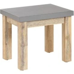 Conjunto De 2 Taburetes De Jardín De Cemento Reforzado Gris Con Base De Madera De Acacia Industrial Ostuni -Mano Mano Ventas 34933459 4