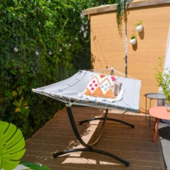 Hamaca Doble Con Soporte 200x120 Cm Estructura Metálica Para Exteriores Marco -Mano Mano Ventas 35529963 5