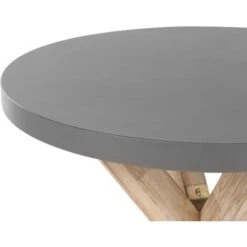 Mesa De Comedor Para Jardín Gris Tablero De Cemento Reforzado Con Patas De Madera De Acacia Para 4 Personas ø 90 Cm Olbia -Mano Mano Ventas 35583700 4