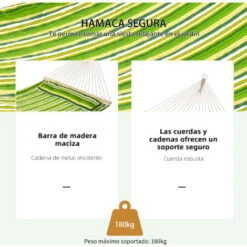 OUTSUNNY Hamaca Colgante Algodón Jardín Camping Playa Picnic Almohadilla Con Carga De 180 Kg -Mano Mano Ventas 3603404 4