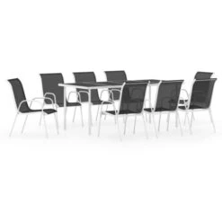 Juego De Comedor De Jardín 9 Piezas De Acero Negro VidaXL