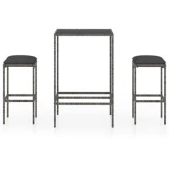 Set Muebles Bar Jardín 3 Piezas Y Cojines Ratán Sintético Gris VidaXL