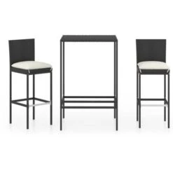 Set Muebles Bar Jardín 3 Piezas Y Cojines Ratán Sintético Negro VidaXL