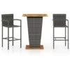 Conjunto De Bar Para Jardín 3 Piezas Gris VidaXL