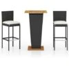 Set De Muebles De Bar Jardín 3 Piezas Y Cojines Ratán PE Negro VidaXL