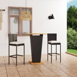 Set De Muebles De Bar Jardín 3 Piezas Y Cojines Ratán PE Negro VidaXL -Mano Mano Ventas 36558050 2