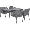 Conjunto De Comedor De Jardín 4 Plazas Metal Gris Aluminio Acabado Mate Mesa Exterior 4 Sillas Con Cojines Moderno Lipari