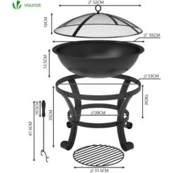 VOUNOT Brasero Exterior 55 Cm Cuenco De Fuego Negro Con Atizador, Protector De Chispas, Hoguera Jardín Para Terraza Camping Fiesta -Mano Mano Ventas 37855257 3